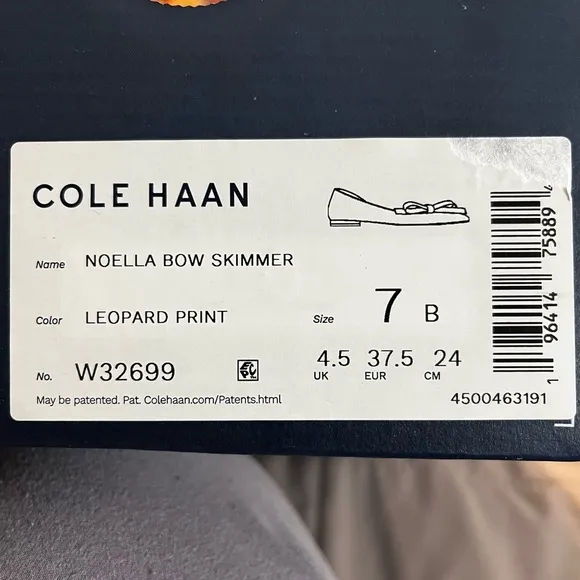 Cole Haan Ballet Flats Leopard Print Size 7 Noella Bow Skimmer Point Toe