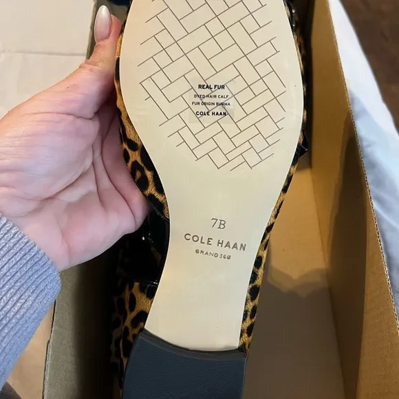Cole Haan Ballet Flats Leopard Print Size 7 Noella Bow Skimmer Point Toe