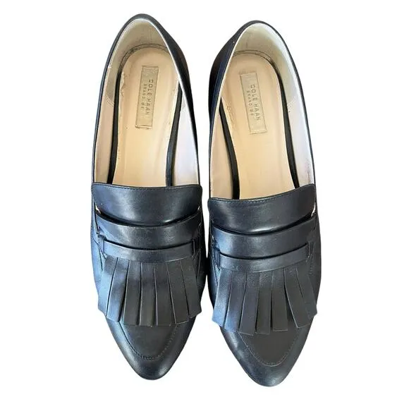Cole Haan Loafer Pump Margarite Size 8 B Black Leather Kiltie Fringe Comfot