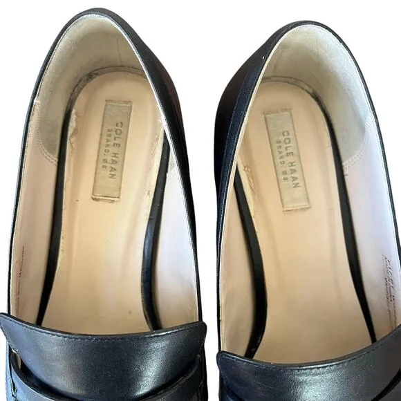Cole Haan Loafer Pump Margarite Size 8 B Black Leather Kiltie Fringe Comfot