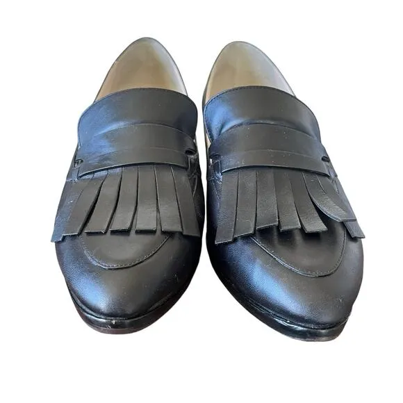 Cole Haan Loafer Pump Margarite Size 8 B Black Leather Kiltie Fringe Comfot