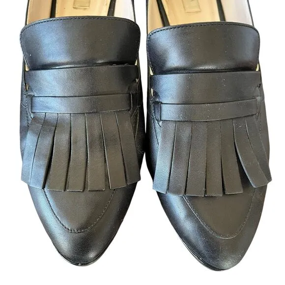 Cole Haan Loafer Pump Margarite Size 8 B Black Leather Kiltie Fringe Comfot