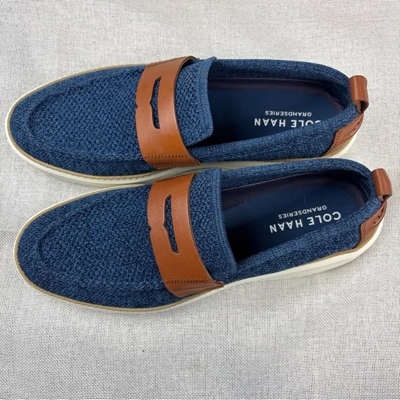 Cole Haan Mens Blue Knit Laceless Slip On Loafers 11M