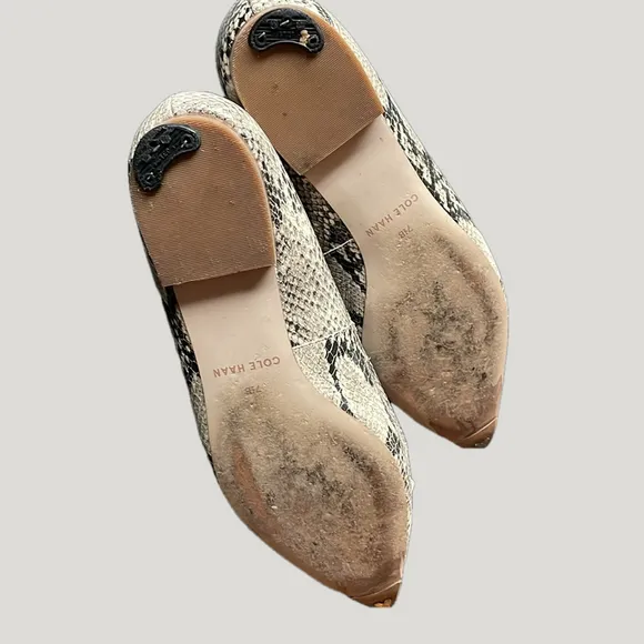 Cole Haan Signature Snakeskin flats, Bow Pointed Toe Size 7.5B
