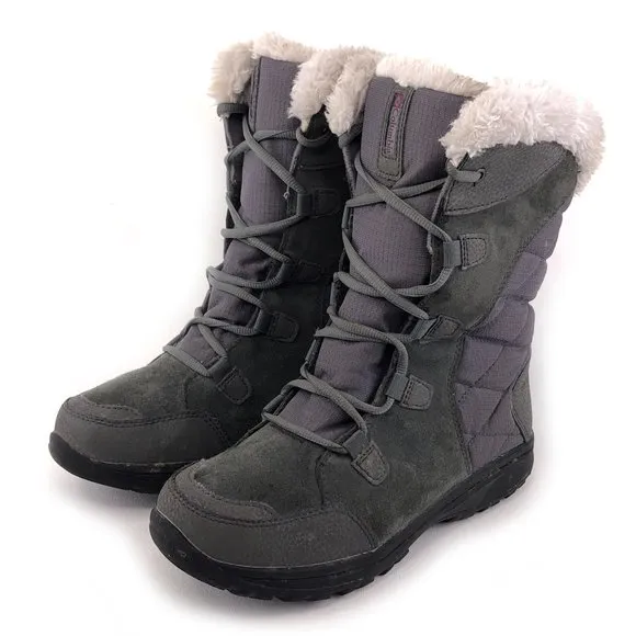 Columbia Ice Maiden II Gray Leather Winter Snow Boots 8