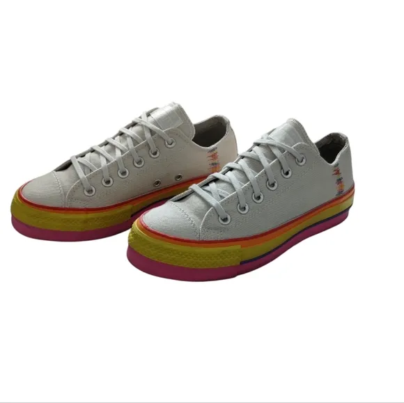 Converse All Star OG Womens Lift Low Tan Rainbow Platform Sneakers Size 7 Grunge