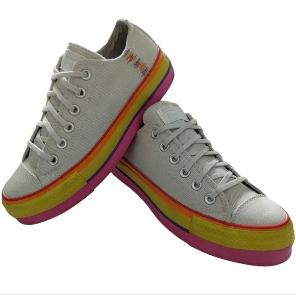 Converse All Star OG Womens Lift Low Tan Rainbow Platform Sneakers Size 7 Grunge