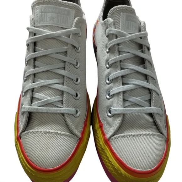 Converse All Star OG Womens Lift Low Tan Rainbow Platform Sneakers Size 7 Grunge