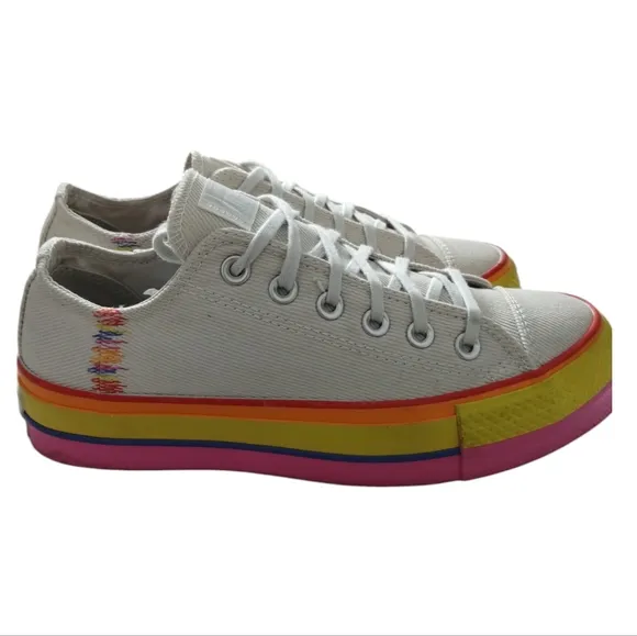 Converse All Star OG Womens Lift Low Tan Rainbow Platform Sneakers Size 7 Grunge