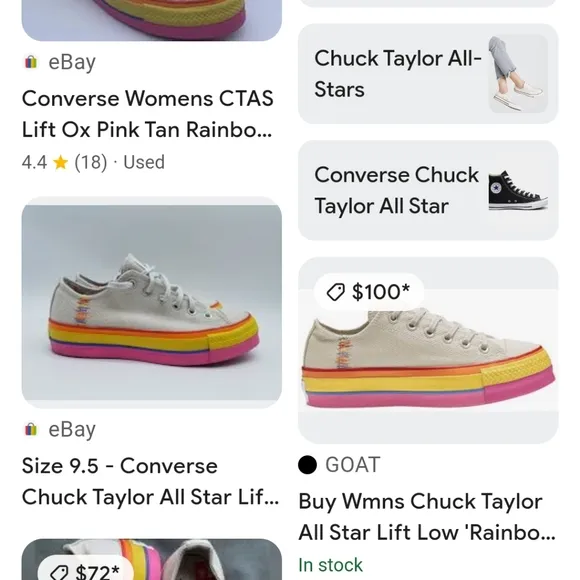 Converse All Star OG Womens Lift Low Tan Rainbow Platform Sneakers Size 7 Grunge