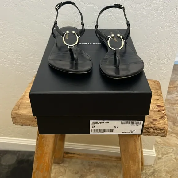 COPY - YSL Belfator Flat Black Sandals with Silver Ring
