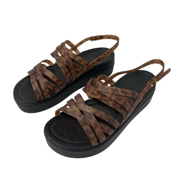 Crocs Brooklyn Tortoise Strappy Wedge Platform Sandals Women's Size 10
