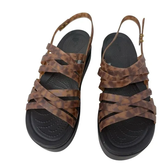 Crocs Brooklyn Tortoise Strappy Wedge Platform Sandals Women's Size 10