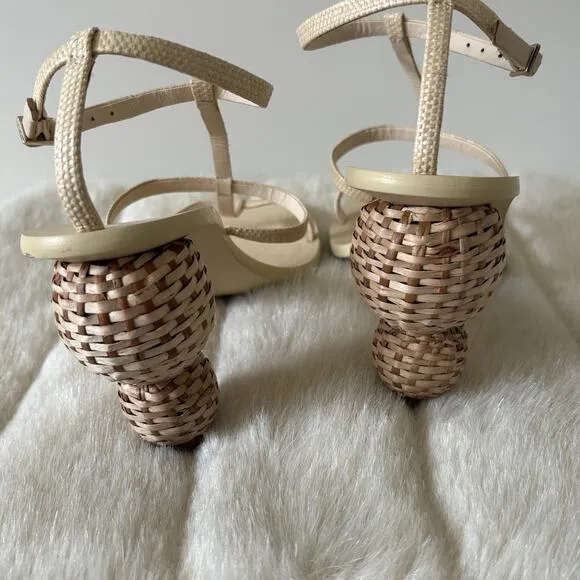 CULT GAIA Rattan Strappy Sandals Womens 6 EU 36.5 Heeled Slingbacks