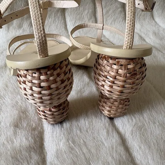CULT GAIA Rattan Strappy Sandals Womens 6 EU 36.5 Heeled Slingbacks