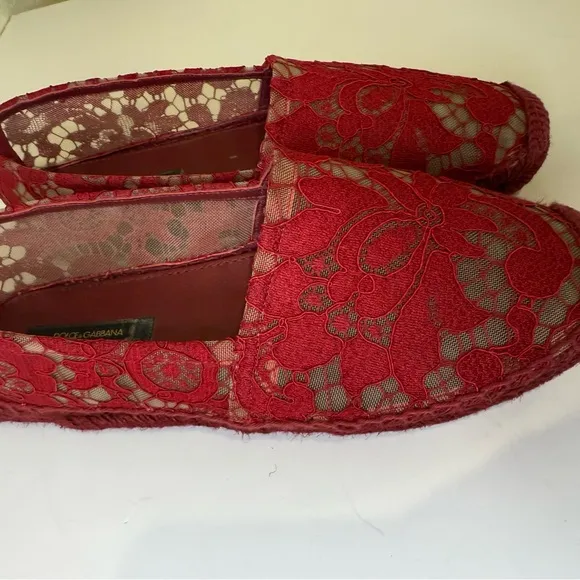 Dolce &amp; Gabbana Red Espadrilles with Lace Overlay