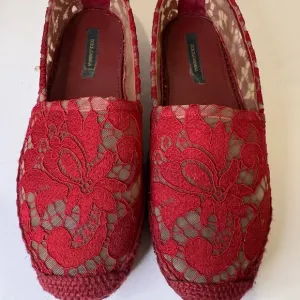 Dolce &amp; Gabbana Red Espadrilles with Lace Overlay