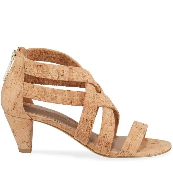 Donald J Pliner Vida Strappy Cork Heeled Sandals Beige Tan SZ 8
