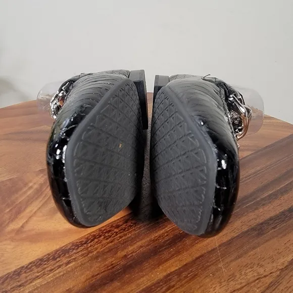 Donald Pliner Bristol Black Croc Leather Loafers Oversized Chain Accent Size 8.5