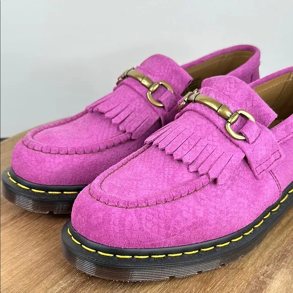 Dr. Martens Pink Adrian Snaffle Repello Calf Suede Embossed Kilie Loafers