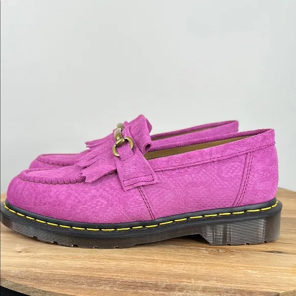 Dr. Martens Pink Adrian Snaffle Repello Calf Suede Embossed Kilie Loafers
