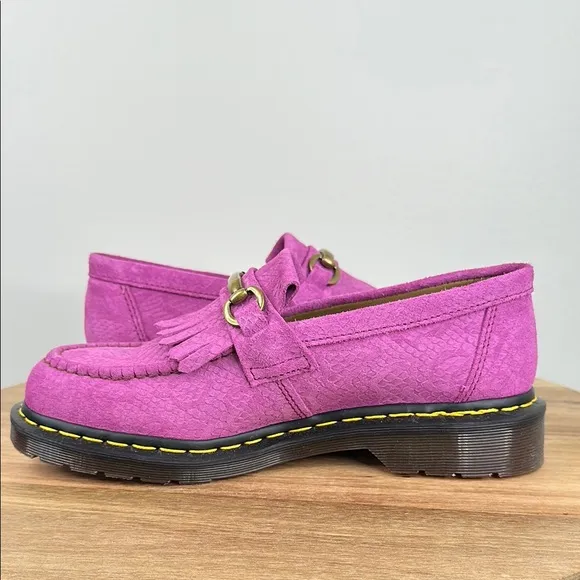 Dr. Martens Pink Adrian Snaffle Repello Calf Suede Embossed Kilie Loafers