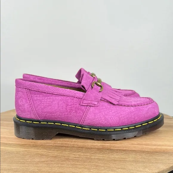 Dr. Martens Pink Adrian Snaffle Repello Calf Suede Embossed Kilie Loafers