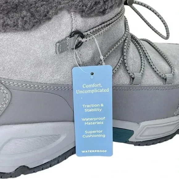 Easy Spirit Voyage Grey Leather Insulated Womens Ankle Boots Size 6M