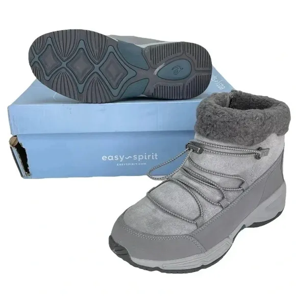 Easy Spirit Voyage Grey Leather Insulated Womens Ankle Boots Size 6M