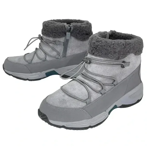 Easy Spirit Voyage Grey Leather Insulated Womens Ankle Boots Size 6M
