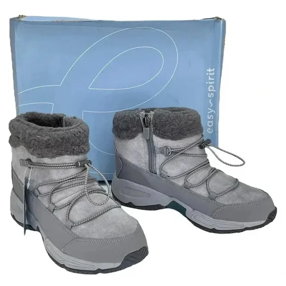 Easy Spirit Voyage Grey Leather Insulated Womens Ankle Boots Size 6M