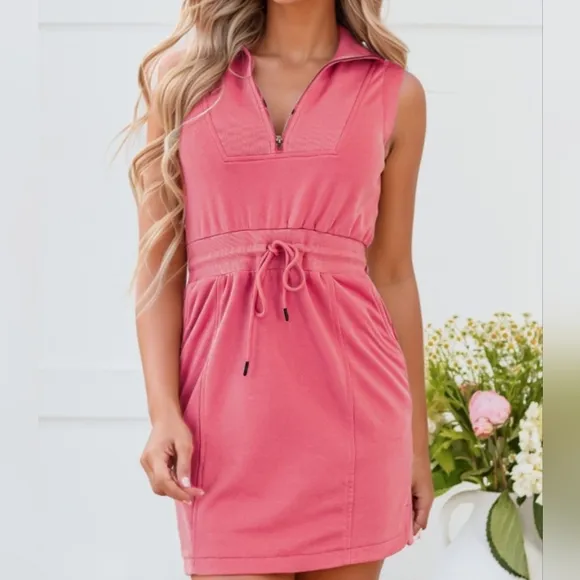 Easy Zip Terry Dress - Coral