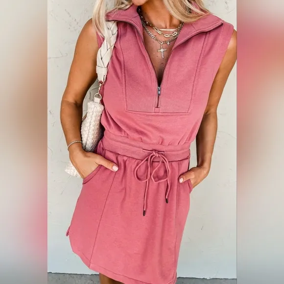 Easy Zip Terry Dress - Coral