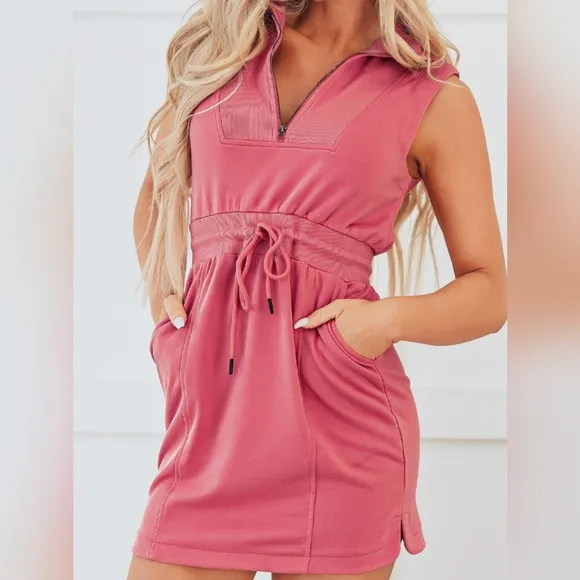 Easy Zip Terry Dress - Coral