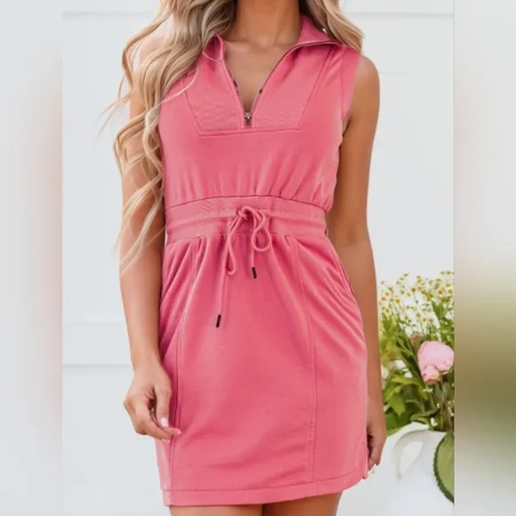 Easy Zip Terry Dress - Coral