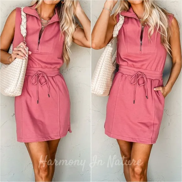 Easy Zip Terry Dress - Coral