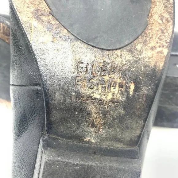 Eileen Fisher Black Leather Pointed Toe Ballet Wedge Flats Size US 7.5