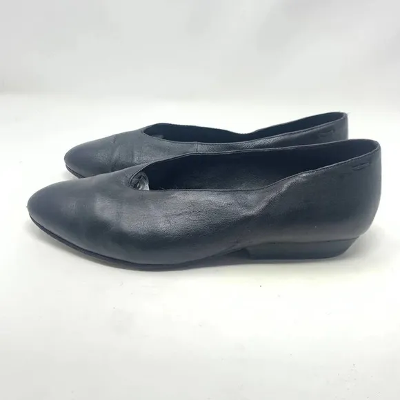 Eileen Fisher Black Leather Pointed Toe Ballet Wedge Flats Size US 7.5