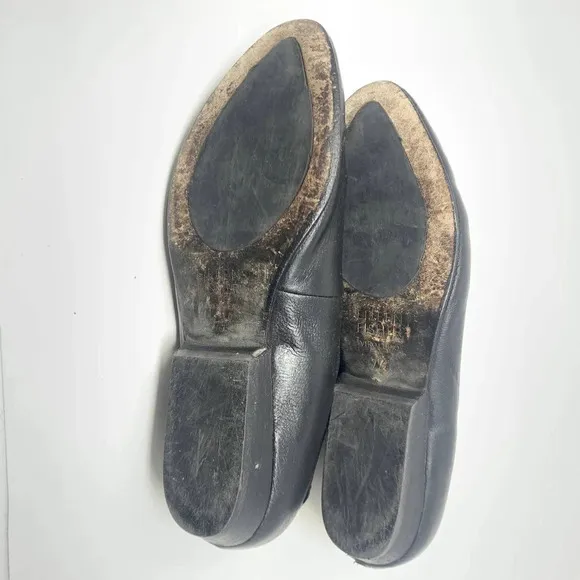 Eileen Fisher Black Leather Pointed Toe Ballet Wedge Flats Size US 7.5
