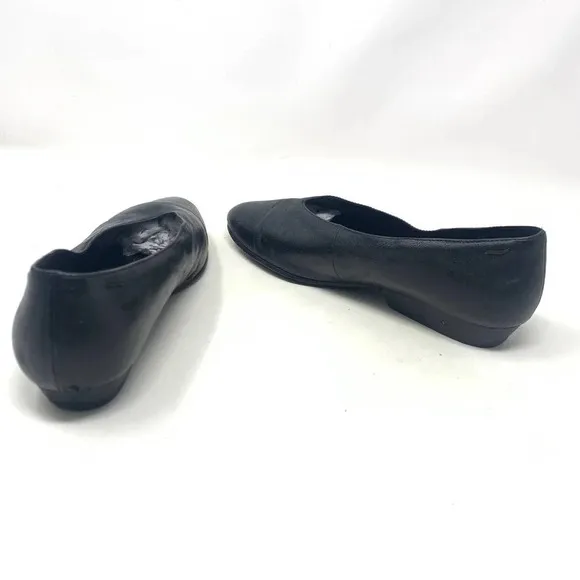 Eileen Fisher Black Leather Pointed Toe Ballet Wedge Flats Size US 7.5