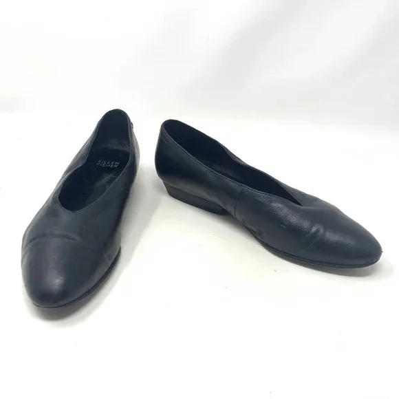 Eileen Fisher Black Leather Pointed Toe Ballet Wedge Flats Size US 7.5