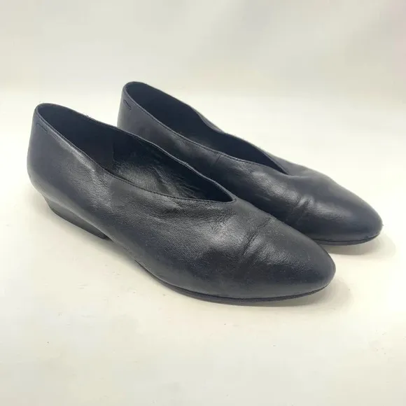 Eileen Fisher Black Leather Pointed Toe Ballet Wedge Flats Size US 7.5