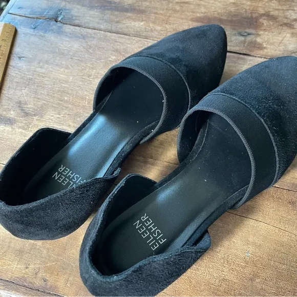 Eileen Fisher Black Suede D-Orsay Pointed Toe Flats Women 6.5 new