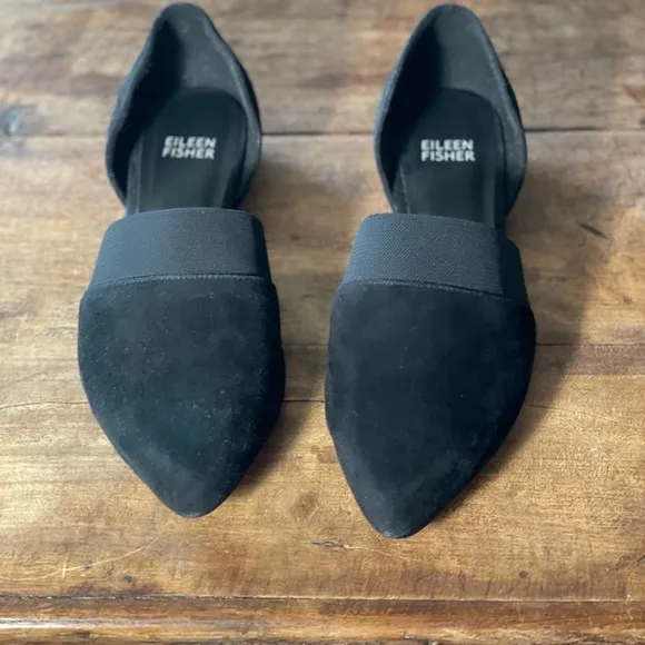 Eileen Fisher Black Suede D-Orsay Pointed Toe Flats Women 6.5 new