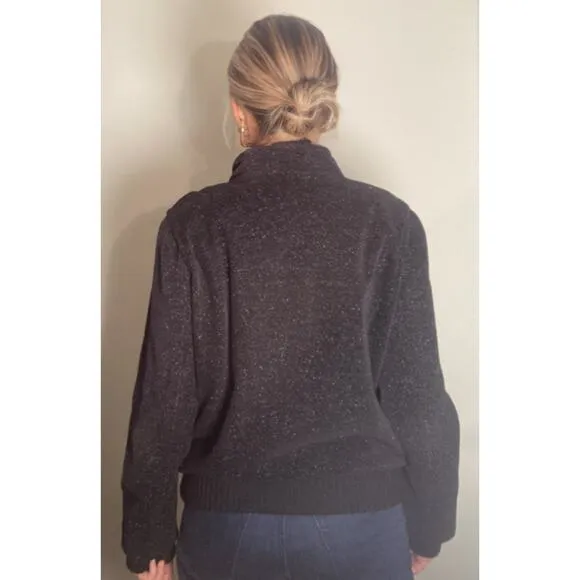 Eileen Fisher Cozy Knit Zip-up Soft Black Jacket ~ Sz L ~ Cotton Wool Quality!