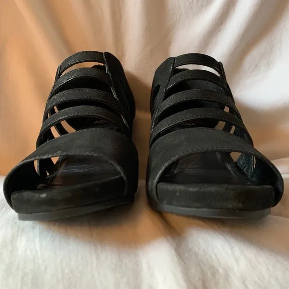 Eileen Fisher 'Dewey' black strappy wedge sandals