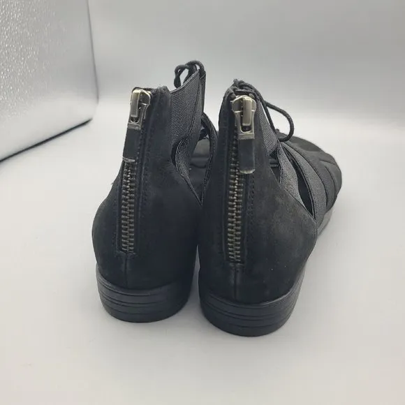 Eileen Fisher Sandals Black Link Open Toe Strappy Tie Zip Platform Sz 6 New