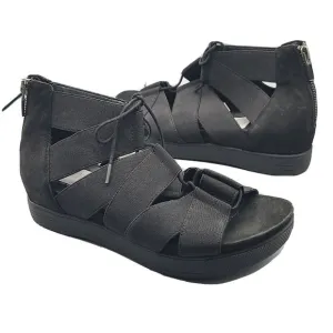 Eileen Fisher Sandals Black Link Open Toe Strappy Tie Zip Platform Sz 6 New
