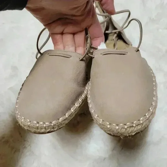 Eileen Fisher Womens Lace up Leather Espadrilles Flats Sandals Tan Size 7