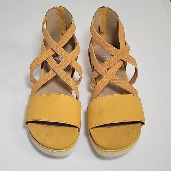 Eileen Fisher yellow strappy elastic sporty sandals women's size 10
